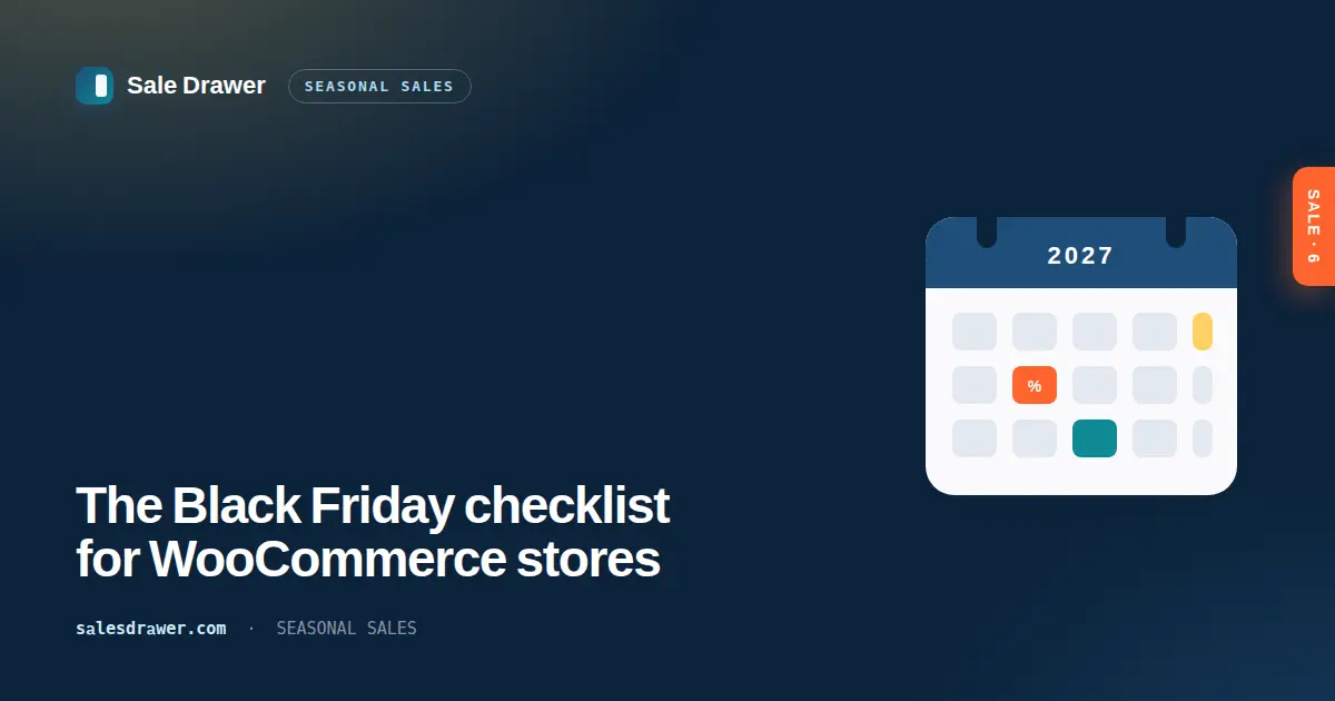 Illustration of a November calendar with Black Friday and Cyber Monday highlighted next to a checklist with ticked items